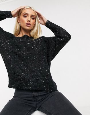 Lipsy slouch sequin sweater in black