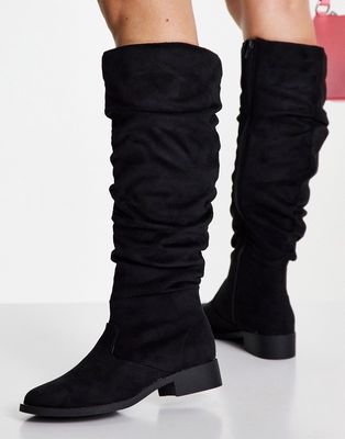 Lipsy slouchy knee high boots in black