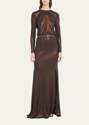 Liquid Jersey Gown with Lambskin Leather Belt