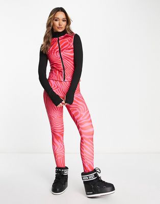 Liquorish Ski base layer leggings in pink abstract print
