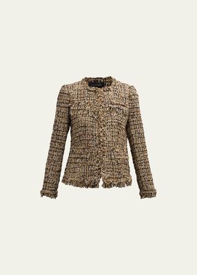 Lisa Chain-Trim Fringe Tweed Jacket