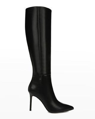 Lisa Leather Stiletto Wide-Calf Knee Boots