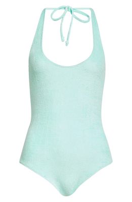 Lisa Marie Fernandez Amber Halter Neck French Terry One-Piece Swimsuit in Seafoam