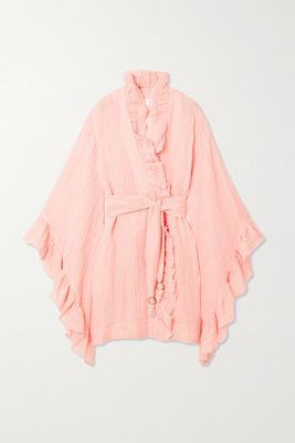 Lisa Marie Fernandez - Anita Embellished Ruffled Linen-blend Gauze Robe - Pink
