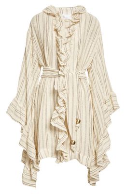 Lisa Marie Fernandez Anita Ruffle Linen Blend Cover-Up Robe in Natural Brown Striped