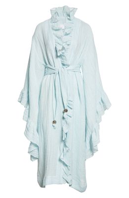 Lisa Marie Fernandez Anita Ruffle Linen Blend Cover-Up Robe in Pale Blue Sundried Lien Gauze