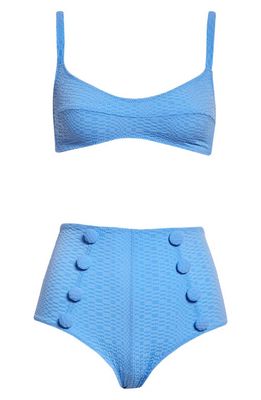 Lisa Marie Fernandez Balconette High Waist Seersucker Two-Piece Swimsuit in Azure