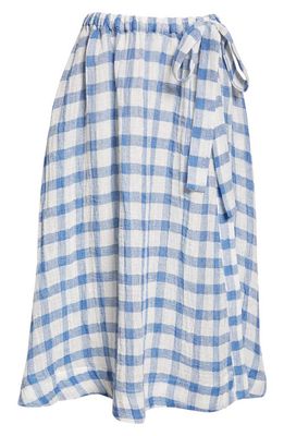 Lisa Marie Fernandez Farrah Check Linen Blend Circle Skirt in Azure
