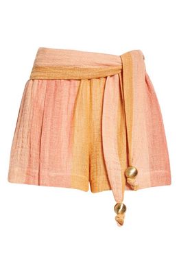 Lisa Marie Fernandez Farrah Tie Waist Linen Blend Shorts in Sunset