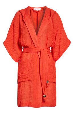 Lisa Marie Fernandez Hooded Linen Blend Gauze Cover-Up Robe in Red Organic Gauze