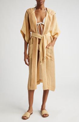 Lisa Marie Fernandez Hooded Stripe Linen Blend Gauze Cover-Up Robe in Desert