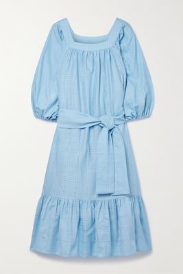 Lisa Marie Fernandez - Laure Belted Tiered Linen-blend Jacquard Midi Dress - Blue
