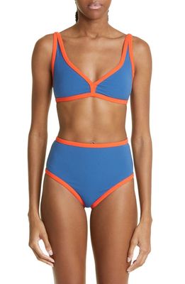 Lisa Marie Fernandez Maria High Waist Two-Piece Swimsuit in Navy Crepe Tomato Binding