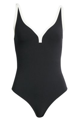 Lisa Marie Fernandez Maria One-Piece Swimsuit in Black Crepe W Cream Piping