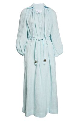 Lisa Marie Fernandez Poet Belted Stretch Linen Cover-Up Maxi Dress in Pale Blue Sundried Lien Gauze