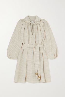 Lisa Marie Fernandez - Poet Belted Striped Linen-blend Gauze Mini Dress - White