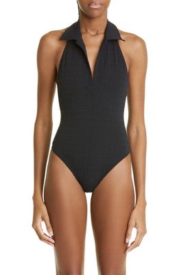 Lisa Marie Fernandez Polo One-Piece Swimsuit in Black Seersucker