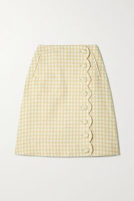 Lisa Marie Fernandez - Scalloped Checked Cotton-blend Bouclé-jacquard Skirt - Yellow