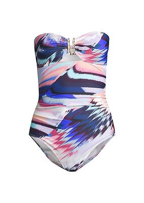 Lisa Ruched Abstract Bandeau One-Piece Swimsuit