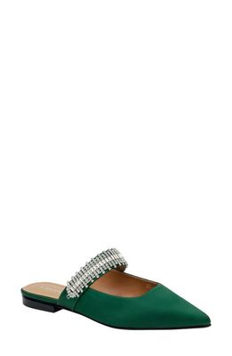 Lisa Vicky Move Crystal Embellished Pointed Toe Satin Flat in Dark Green
