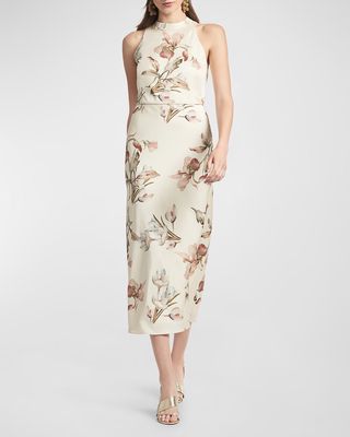Lisandra Floral-Print Satin Crepe Midi Dress