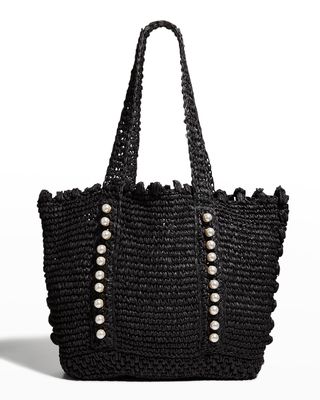 Lisbeth Pearly Straw Tote Bag