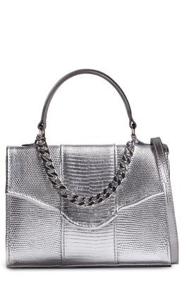 LISELLE KISS Meli Lizard Embossed Leather Top Handle Bag in Silver Lizard