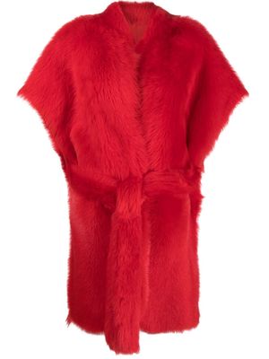 Liska belted reversible shearling coat - Red
