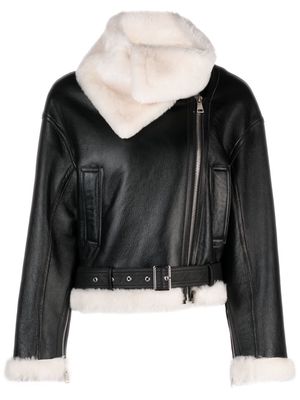Liska faux-fur collar leather jacket - Black