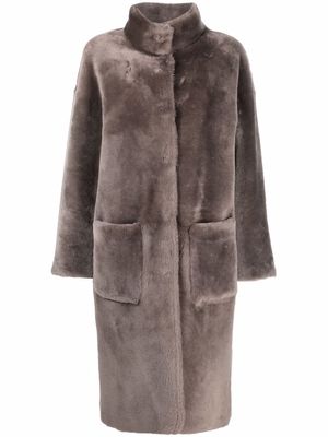Liska high-neck shearling coat - Grey