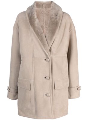 Liska shearling-collar single-breasted coat - Neutrals