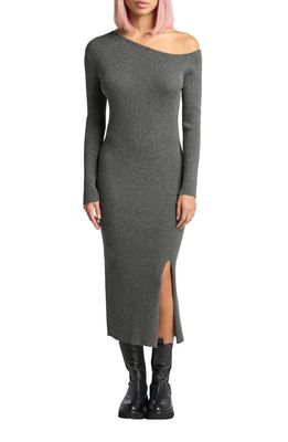 LITA by Ciara Asymmetric One-Shoulder Long Sleeve Sweater Dress in Frost Grey