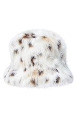 LITA by Ciara Recycled Polyester Faux Fur Bucket Hat in White Black Abstract Safari