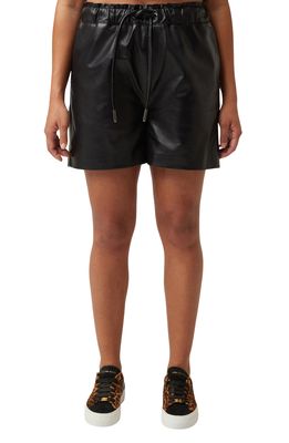 LITA by Ciara Wide Leg Drawstring Leather Shorts in Black