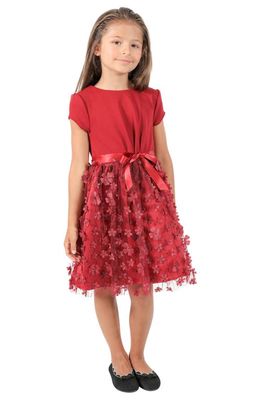 Little Angels Kids' 3D Floral Mesh Dress in Red