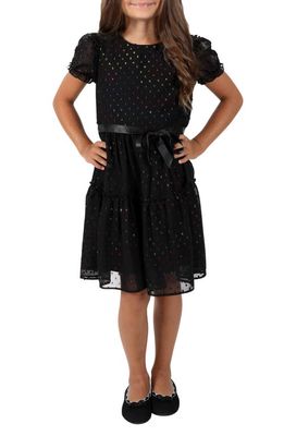 Little Angels Kids' Puff Sleeve Glitter Dot Dress in Black