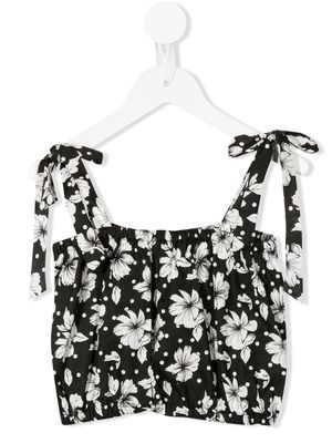 LITTLE BAMBAH floral-print ruffled vest - Black