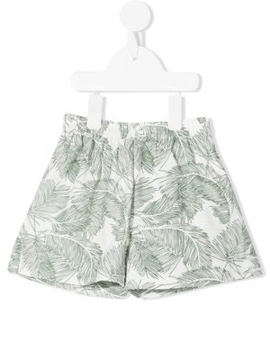 LITTLE BAMBAH palm-print linen shorts - White
