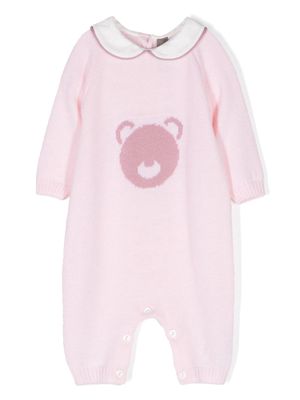 Little Bear bear-motif virgin wool romper - Pink
