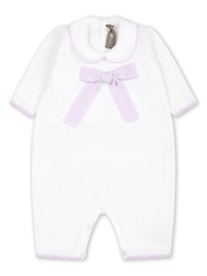 Little Bear bow-detail cotton-knit romper - White