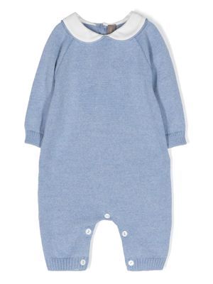 Little Bear contrast-collar knitted romper - Blue