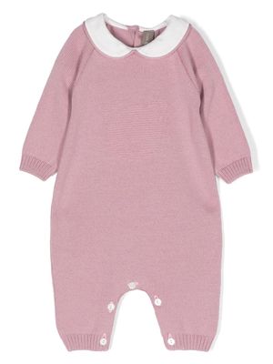 Little Bear contrast-collar knitted romper - Pink