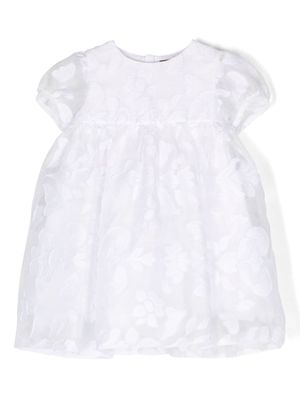 Little Bear floral-embroidered flared dress - White