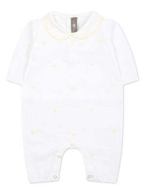 Little Bear polka dot-intarsia cotton romper - White