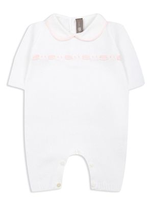 Little Bear ribbon-detail knitted cotton romper - White