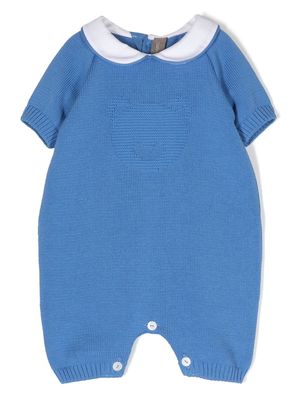 Little Bear rounded-collar knitted cotton romper - Blue
