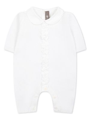 Little Bear ruffle-trim knitted cotton romper - White