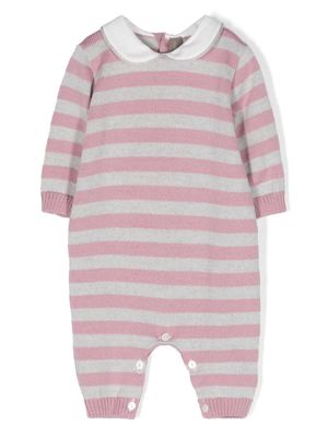 Little Bear stripe-print virgin wool romper - Grey