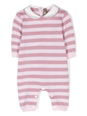 Little Bear stripe-print virgin wool romper - Pink