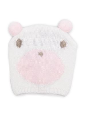 Little Bear teddy-bear print knit beanie - White
